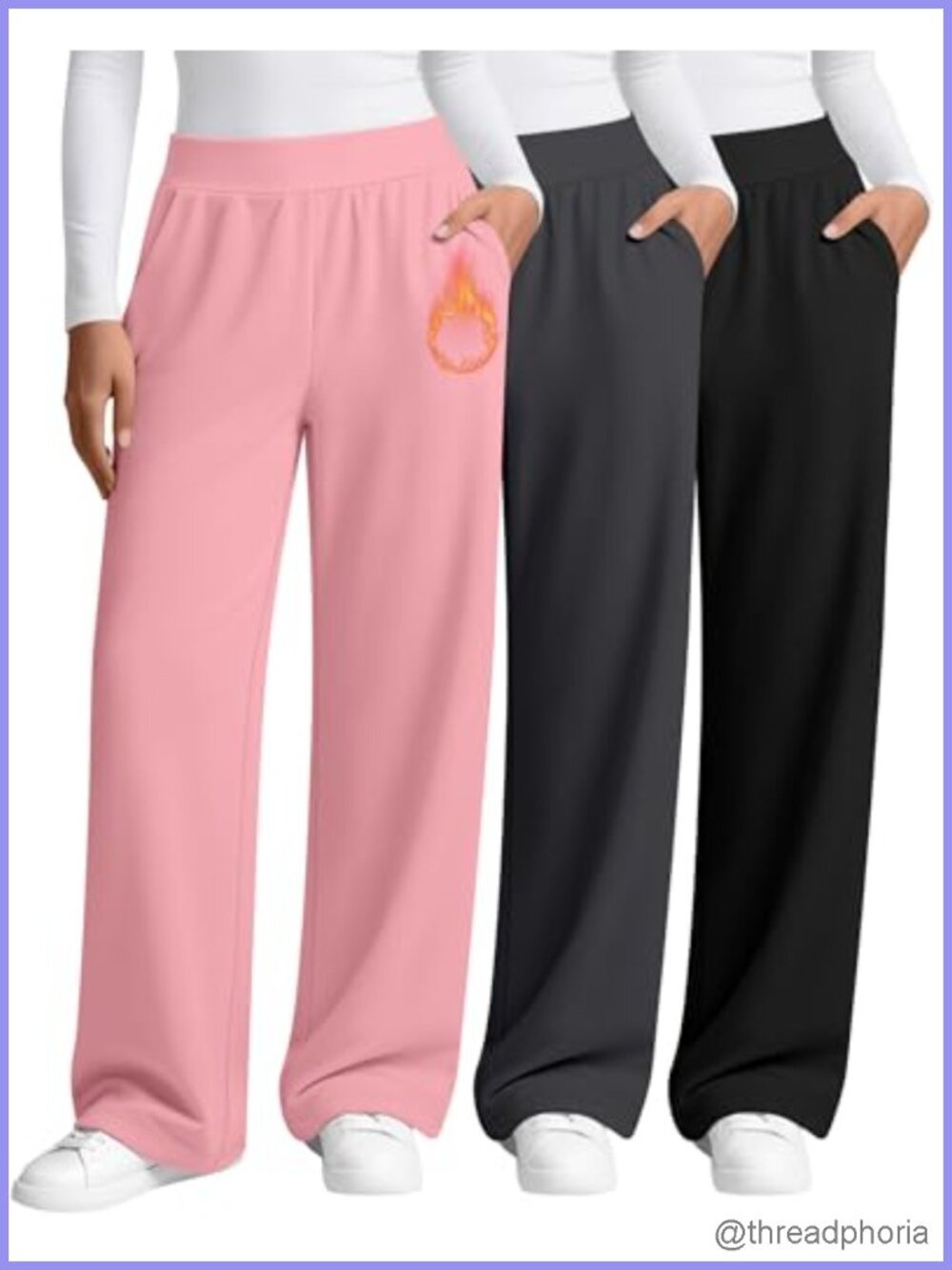 3 Pack Fleece Lined Baggy Sweatpants, Wide Leg with Pockets